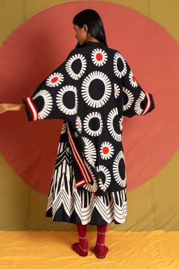 KA-Sha Black Cotton Scala Flared Applique Skirt at Aza Fashions KA-Sha_Black Cotton Scala Flared Applique Skirt _at_Aza_Fashions