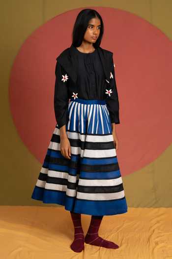 KA-Sha Blue Chanderi Stella Rangoli Skirt Online at Aza Fashions KA-Sha_Blue Chanderi Stella Rangoli Skirt _Online_at_Aza_Fashions