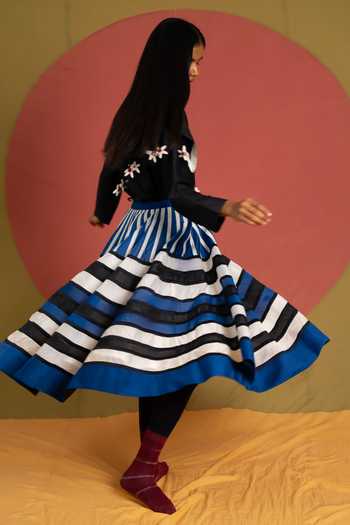 Shop KA-Sha Blue Chanderi Stella Rangoli Skirt Online at Aza Fashions Shop_KA-Sha_Blue Chanderi Stella Rangoli Skirt _Online_at_Aza_Fashions