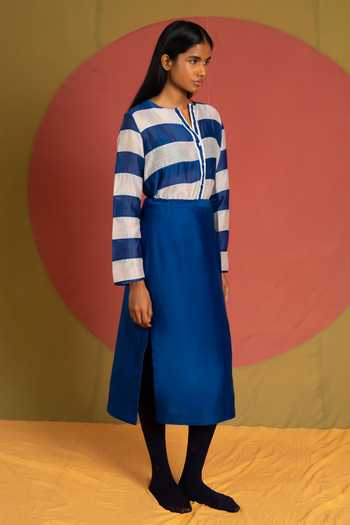 Buy KA-Sha Blue Chanderi Tass Straight Skirt Online at Aza Fashions Buy_KA-Sha_Blue Chanderi Tass Straight Skirt _Online_at_Aza_Fashions