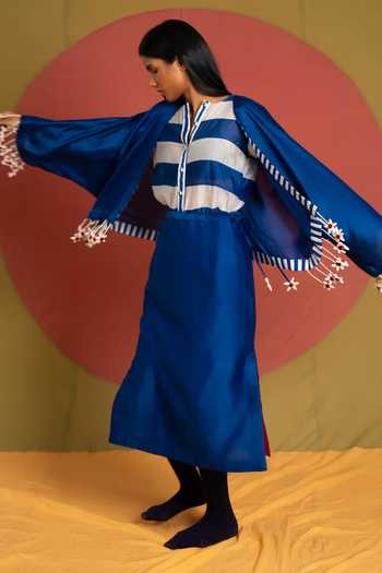 Shop KA-Sha Blue Chanderi Tass Straight Skirt Online at Aza Fashions Shop_KA-Sha_Blue Chanderi Tass Straight Skirt _Online_at_Aza_Fashions