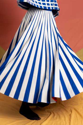 KA-Sha Blue Cotton Applique Tigress Striped Skirt Online at Aza Fashions KA-Sha_Blue Cotton Applique Tigress Striped Skirt _Online_at_Aza_Fashions
