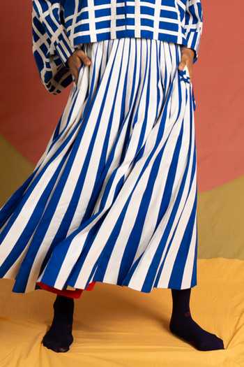 Shop KA-Sha Blue Cotton Applique Tigress Striped Skirt Online at Aza Fashions Shop_KA-Sha_Blue Cotton Applique Tigress Striped Skirt _Online_at_Aza_Fashions