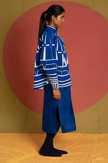 KA-Sha Blue Cotton Batana Simp Jacket Online at Aza Fashions KA-Sha_Blue Cotton Batana Simp Jacket _Online_at_Aza_Fashions