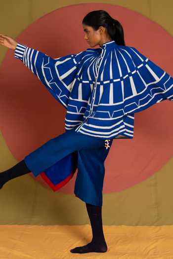 Buy KA-Sha Blue Cotton Batana Simp Jacket Online at Aza Fashions Buy_KA-Sha_Blue Cotton Batana Simp Jacket _Online_at_Aza_Fashions