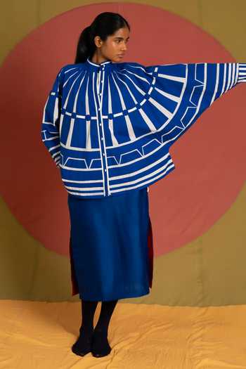 Shop KA-Sha Blue Cotton Batana Simp Jacket Online at Aza Fashions Shop_KA-Sha_Blue Cotton Batana Simp Jacket _Online_at_Aza_Fashions