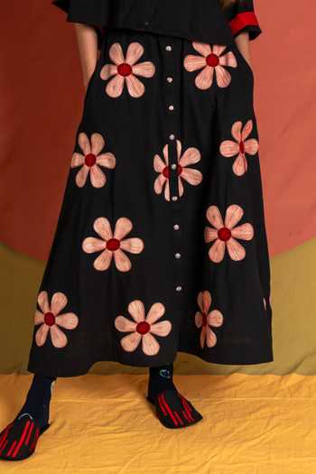 Buy KA-Sha Black Cotton Florist Betty Skirt Online at Aza Fashions Buy_KA-Sha_Black Cotton Florist Betty Skirt _Online_at_Aza_Fashions