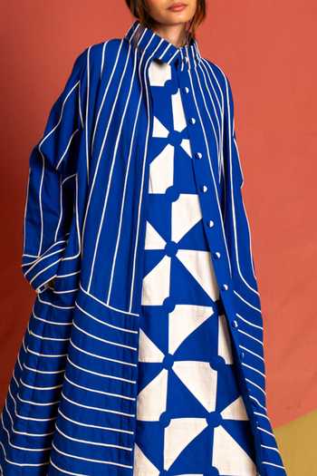 Buy KA-Sha Blue Cotton High Neck Maha Lite Jacket Online at Aza Fashions Buy_KA-Sha_Blue Cotton High Neck Maha Lite Jacket _Online_at_Aza_Fashions