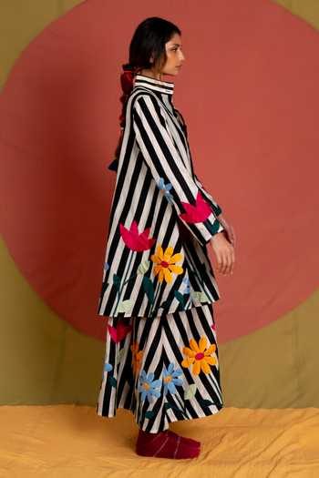 KA-Sha_Black Chanderi Mandarin Collar Mali Long Simp Jacket _at_Aza_Fashions