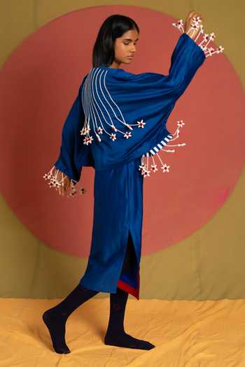 KA-Sha Blue Chanderi Open Neck Tass Moma Jacket Online at Aza Fashions KA-Sha_Blue Chanderi Open Neck Tass Moma Jacket _Online_at_Aza_Fashions