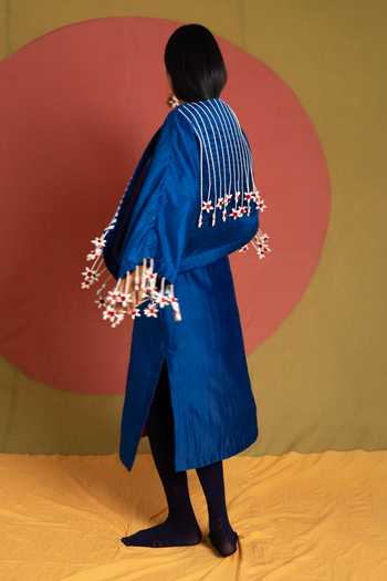 Buy KA-Sha Blue Chanderi Open Neck Tass Moma Jacket Online at Aza Fashions Buy_KA-Sha_Blue Chanderi Open Neck Tass Moma Jacket _Online_at_Aza_Fashions