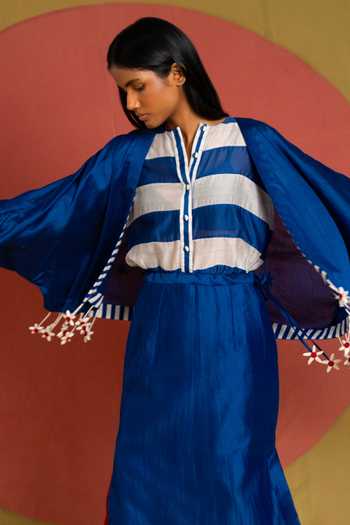 Shop KA-Sha Blue Chanderi Open Neck Tass Moma Jacket Online at Aza Fashions Shop_KA-Sha_Blue Chanderi Open Neck Tass Moma Jacket _Online_at_Aza_Fashions