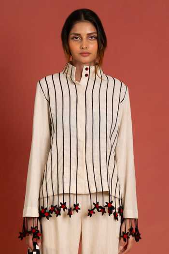 KA-Sha_Black Cotton Mandarin Collar Tass Thakur Jacket _Online_at_Aza_Fashions