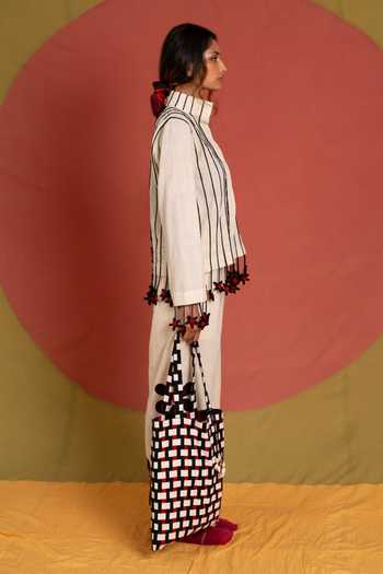 Buy_KA-Sha_Black Cotton Mandarin Collar Tass Thakur Jacket _Online_at_Aza_Fashions