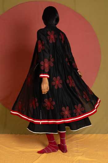 Shop_KA-Sha_Black Chanderi Mandarin Collar Florist Reversible Kurta _Online_at_Aza_Fashions