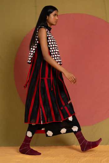 Buy_KA-Sha_Black Chanderi High Neck Line Bind Tunic _Online_at_Aza_Fashions