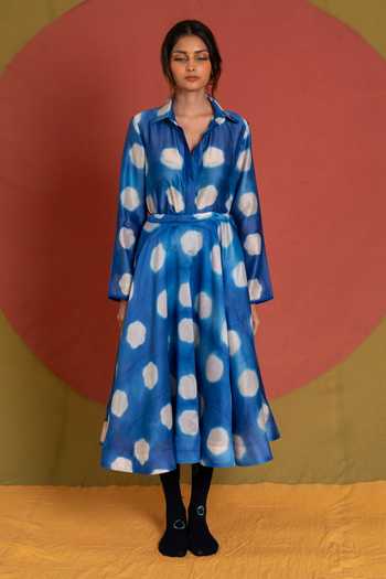 KA-Sha Blue Chanderi Collared , Button-down Clamp Dyed Shirt Online at Aza Fashions KA-Sha_Blue Chanderi Collared , Button-down Clamp Dyed Shirt _Online_at_Aza_Fashions
