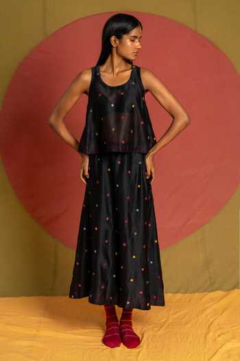 KA-Sha Black Chanderi Scoop Neck Floaty Umbrella Top Online at Aza Fashions KA-Sha_Black Chanderi Scoop Neck Floaty Umbrella Top _Online_at_Aza_Fashions