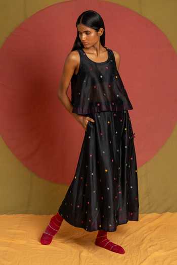 Buy KA-Sha Black Chanderi Scoop Neck Floaty Umbrella Top Online at Aza Fashions Buy_KA-Sha_Black Chanderi Scoop Neck Floaty Umbrella Top _Online_at_Aza_Fashions