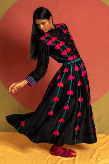 Buy KA-Sha Black Chanderi Mandarin Collar Kamali Applique Shirt Online at Aza Fashions Buy_KA-Sha_Black Chanderi Mandarin Collar Kamali Applique Shirt _Online_at_Aza_Fashions