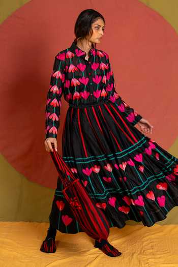 Buy KA-Sha Multi Color Chanderi Button-down Neck Kamal Applique Shirt Online at Aza Fashions Buy_KA-Sha_Multi Color Chanderi Button-down Neck Kamal Applique Shirt _Online_at_Aza_Fashions