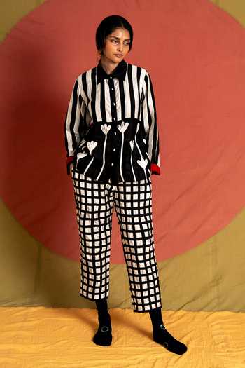 Buy KA-Sha Black Chanderi Collared , Button-down Kamal Simp Applique Shirt Online at Aza Fashions Buy_KA-Sha_Black Chanderi Collared , Button-down Kamal Simp Applique Shirt _Online_at_Aza_Fashions