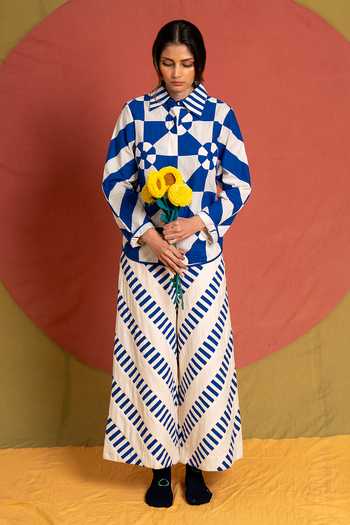 Shop KA-Sha Blue Cotton Button-down Neck Kite Applique Shirt Online at Aza Fashions Shop_KA-Sha_Blue Cotton Button-down Neck Kite Applique Shirt _Online_at_Aza_Fashions