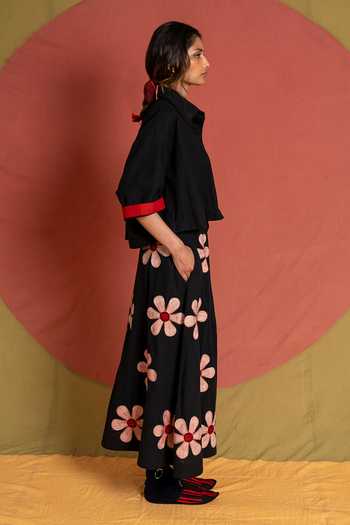 KA-Sha_Black Cotton Button-down Neck Shrey Oversized Shirt _Online_at_Aza_Fashions