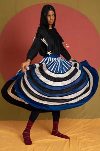 KA-Sha_Black Chanderi Round Neck Stell Top _Online_at_Aza_Fashions