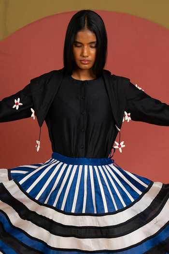 Buy_KA-Sha_Black Chanderi Round Neck Stell Top _Online_at_Aza_Fashions