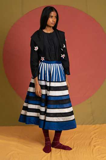 Shop_KA-Sha_Black Chanderi Round Neck Stell Top _Online_at_Aza_Fashions