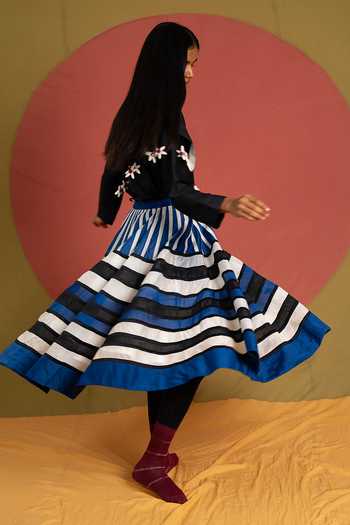 KA-Sha_Black Chanderi Round Neck Stell Top _at_Aza_Fashions