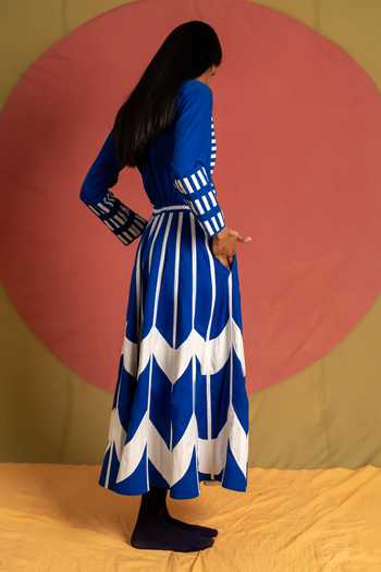 KA-Sha_Blue Cotton Collared Neck Wasim Candy Shirt _Online_at_Aza_Fashions