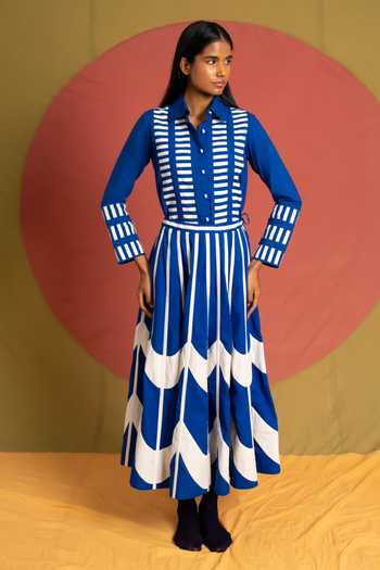 Buy_KA-Sha_Blue Cotton Collared Neck Wasim Candy Shirt _Online_at_Aza_Fashions
