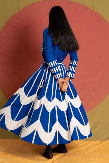 KA-Sha_Blue Cotton Collared Neck Wasim Candy Shirt _at_Aza_Fashions