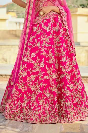 Buy Kalighata Pink Silk Sweetheart Neck Meenal Bridal Lehenga Set Online at Aza Fashions Buy_Kalighata_Pink Silk Sweetheart Neck Meenal Bridal Lehenga Set _Online_at_Aza_Fashions