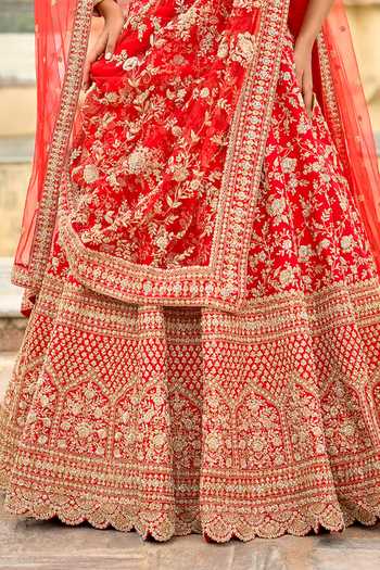 Buy Kalighata Red Silk V-neck Niyat Bridal Lehenga Set Online at Aza Fashions Buy_Kalighata_Red Silk V-neck Niyat Bridal Lehenga Set _Online_at_Aza_Fashions
