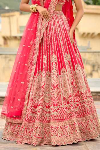 Buy Kalighata Pink Silk Sweetheart Neck Omaya Bridal Lehenga Set Online at Aza Fashions Buy_Kalighata_Pink Silk Sweetheart Neck Omaya Bridal Lehenga Set _Online_at_Aza_Fashions