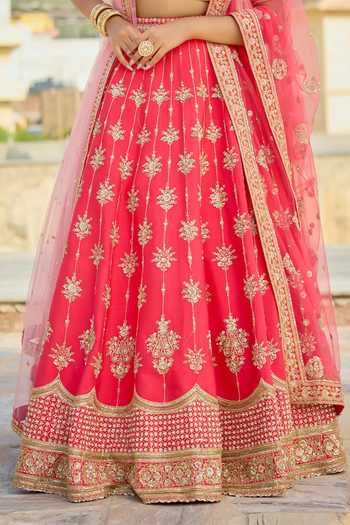 Buy Kalighata Pink Silk V-neck Shanaya Bridal Lehenga Set Online at Aza Fashions Buy_Kalighata_Pink Silk V-neck Shanaya Bridal Lehenga Set _Online_at_Aza_Fashions
