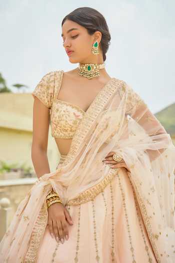 Kalighata Pink Silk Sweetheart Neck Shriya Raw Lehenga Set Online at Aza Fashions Kalighata_Pink Silk Sweetheart Neck Shriya Raw Lehenga Set _Online_at_Aza_Fashions