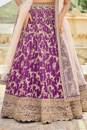 Kalighata Purple Silk V-neck Yukti Lehenga Set Online at Aza Fashions Kalighata_Purple Silk V-neck Yukti Lehenga Set _Online_at_Aza_Fashions