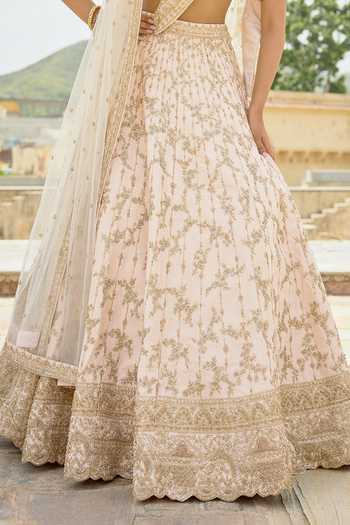 Buy Kalighata Pink Silk V-neck Yukti Bridal Lehenga Set Online at Aza Fashions Buy_Kalighata_Pink Silk V-neck Yukti Bridal Lehenga Set _Online_at_Aza_Fashions