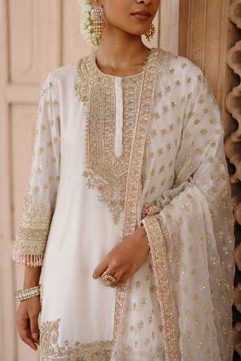 Buy Sheetal Batra Ivory , Chanderi, Satin, Ansha Short Embroidered Kurta Salwar Set Buy_Sheetal Batra_Ivory , Chanderi, Satin, Ansha Short Embroidered Kurta Salwar Set