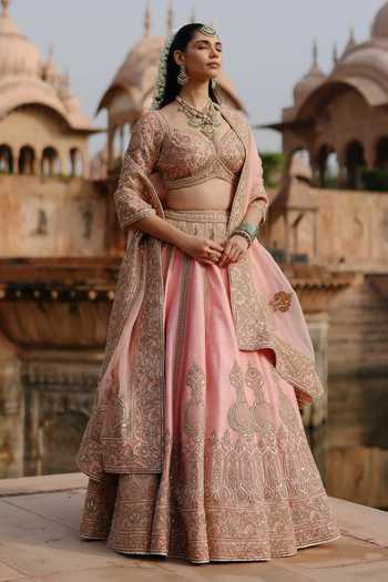 Sheetal Batra Pink , Organza Sweetheart Neck Jannah Embroidered Raw Lehenga Set Online at Aza Fashions Sheetal Batra_Pink , Organza Sweetheart Neck Jannah Embroidered Raw Lehenga Set _Online_at_Aza_Fashions
