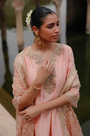 Buy Sheetal Batra Pink Chanderi , Satin, Maham Embroidered Short Anarkali Salwar Set Online at Aza Fashions Buy_Sheetal Batra_Pink Chanderi , Satin, Maham Embroidered Short Anarkali Salwar Set _Online_at_Aza_Fashions
