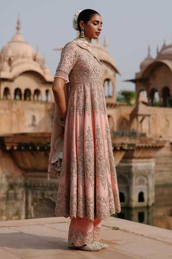 Sheetal Batra Peach , Chanderi, Organza Mahrosh Embroidered Kalidar Anarkali Set Online at Aza Fashions Sheetal Batra_Peach , Chanderi, Organza Mahrosh Embroidered Kalidar Anarkali Set _Online_at_Aza_Fashions