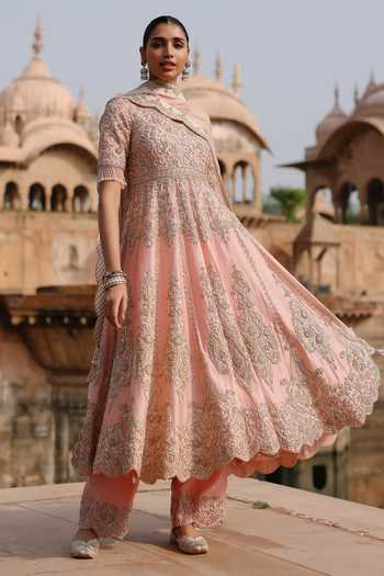 Buy Sheetal Batra Peach , Chanderi, Organza Mahrosh Embroidered Kalidar Anarkali Set Online at Aza Fashions Buy_Sheetal Batra_Peach , Chanderi, Organza Mahrosh Embroidered Kalidar Anarkali Set _Online_at_Aza_Fashions