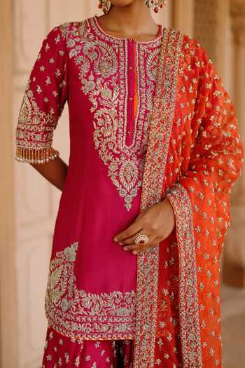 Sheetal Batra Pink , Chanderi, Organza Round Maysam Embroidered Kurta Sharara Set at Aza Fashions Sheetal Batra_Pink , Chanderi, Organza Round Maysam Embroidered Kurta Sharara Set _at_Aza_Fashions