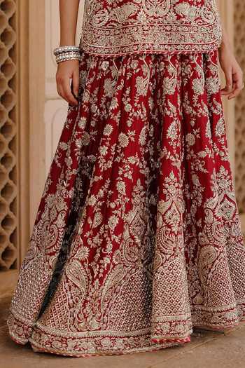 Buy Sheetal Batra Red Silk, Chanderi, Tissue V-neck Merab Embroidered Kurta Lehenga Set Buy_Sheetal Batra_Red Silk, Chanderi, Tissue V-neck Merab Embroidered Kurta Lehenga Set
