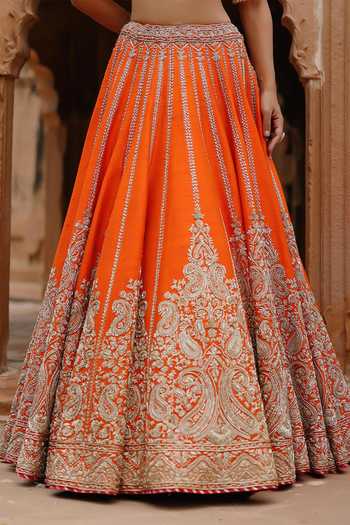 Buy Sheetal Batra Orange , Organza Square Neck Nagma Embroidered Raw Lehenga Set Online at Aza Fashions Buy_Sheetal Batra_Orange , Organza Square Neck Nagma Embroidered Raw Lehenga Set _Online_at_Aza_Fashions